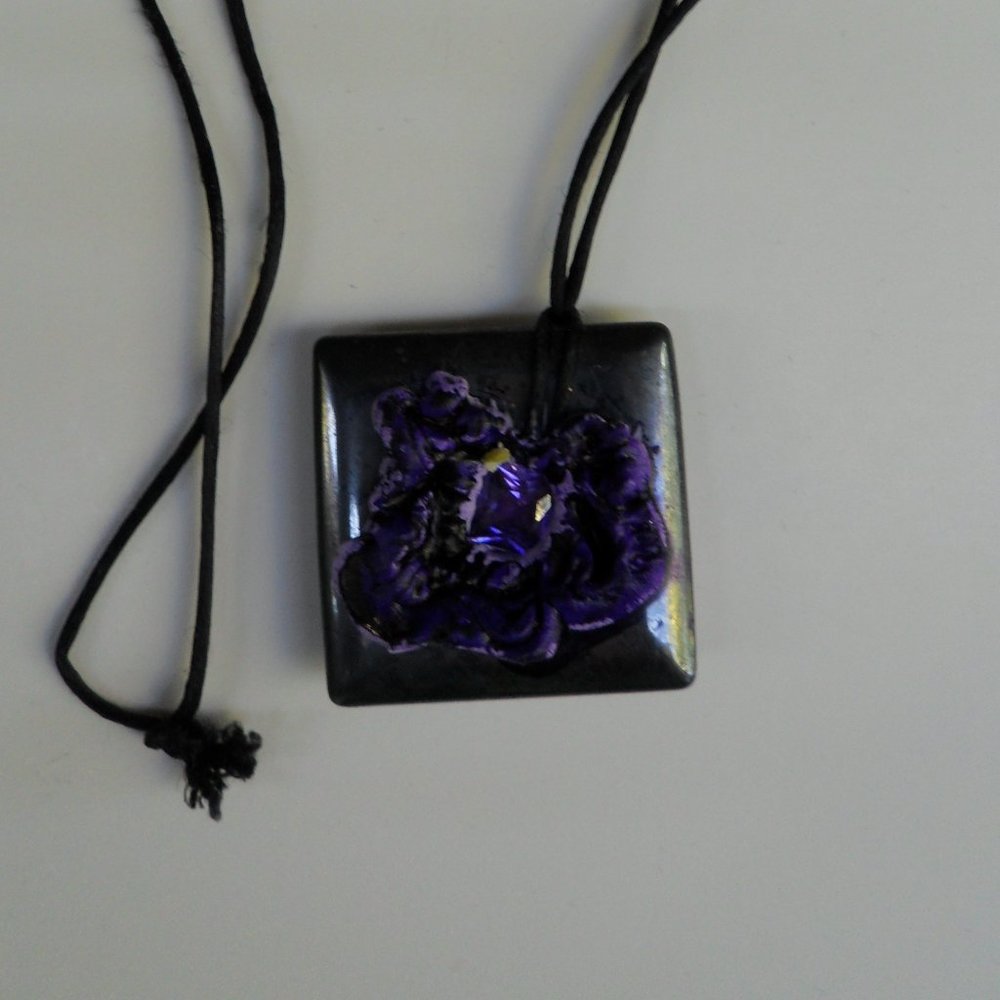 CZ lavender stone silver square pendant hand crafted